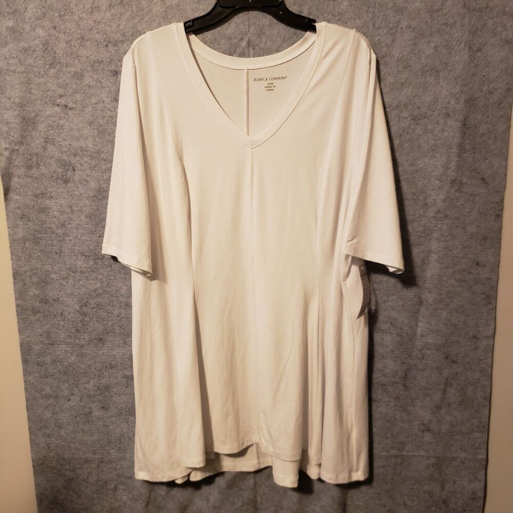Jessica London Swing Tunic 22/24 White Women's Plus Size V Neck Knit NEW